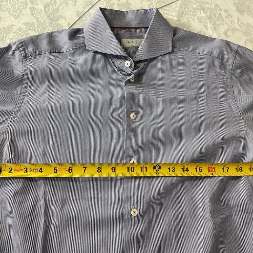 ETON Shirt Men’s Size 41/16 White Blue Striped Long Sleeve Spread Collar - Picture 6 of 8